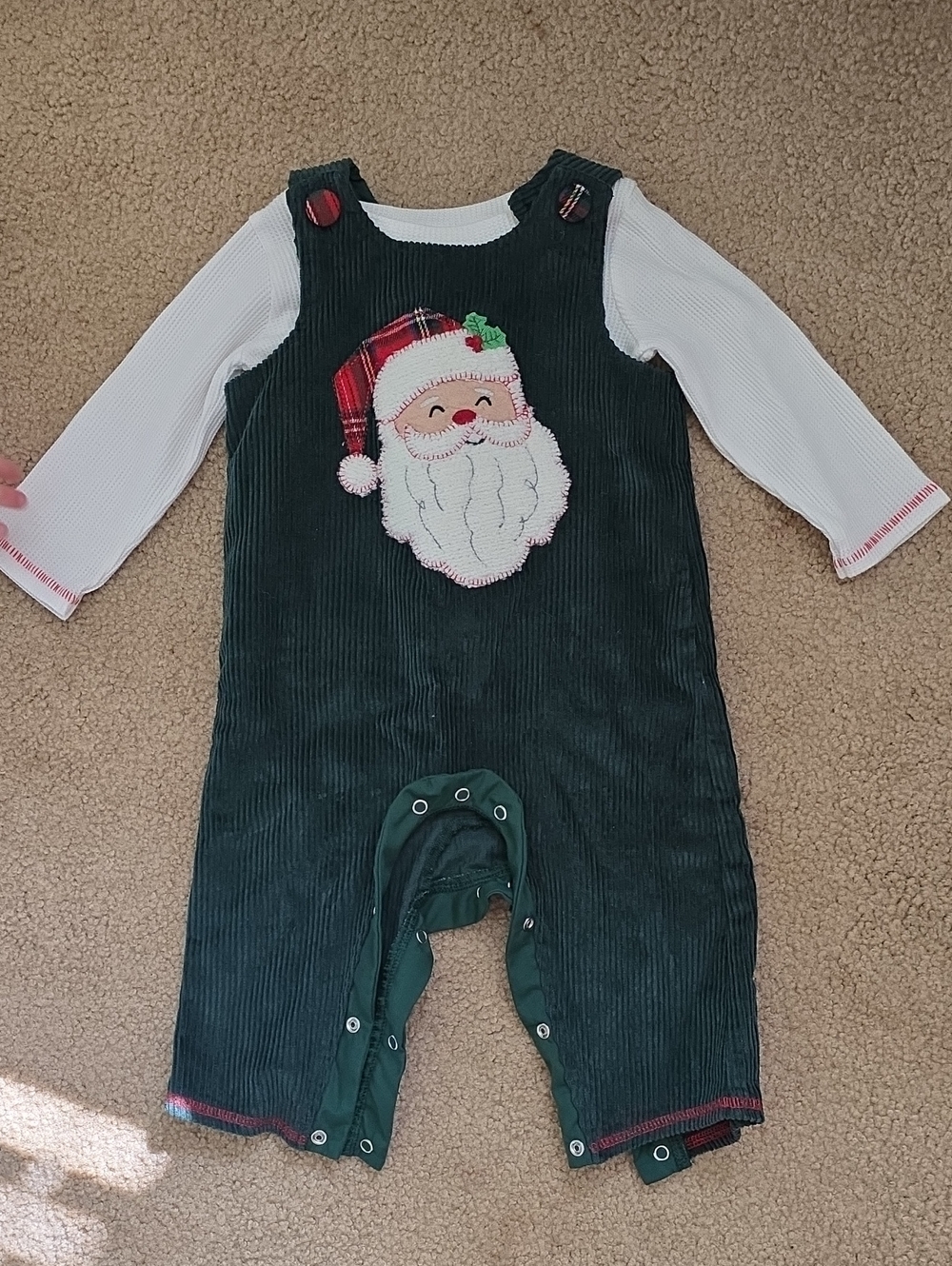 Baby Christmas Santa Corduroy Overalls - Green